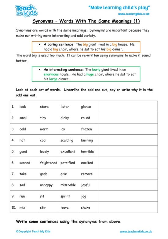 Worksheets for kids - synonyms-words-with-same-meanings-1
